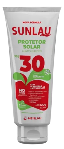 Protetor Solar Henlau Linha Sunlau Fator Fps 30 Uva e Uvb Com Repelente Icaridina Bisnaga 120 Gramas