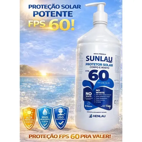 Protetor Solar Sunlau Marca Henlau Fator 60 Sem Repelente Frasco 1 kG/LT