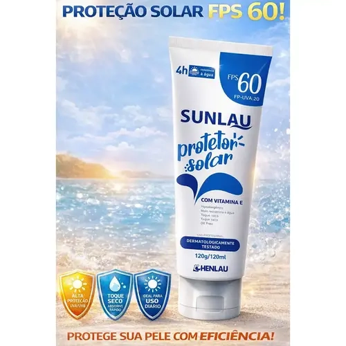 Protetor Solar Sunlau Marca Henlau Fator 60 Sem Repelente Bisnaga 120 Gramas