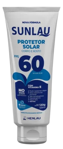 Protetor Solar Sunlau Marca Henlau Fator 60 Sem Repelente Bisnaga 120 Gramas