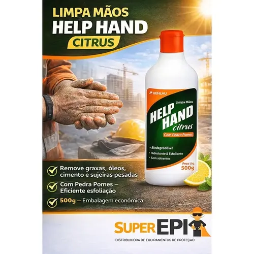 Limpa Mãos Desengraxante Help Hand Citrus Marca Henlau Hidratante e Esfoliante Conteúdo 500 Gramas