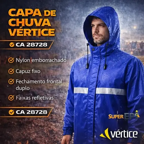 Capa de Chuva Vértice Linha Premium Azul Royal em Nylon Fechamento Duplo CA 28728