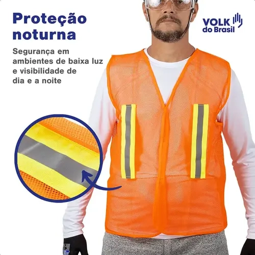 Colete Refletivo Volk Telado Sem Bolso Laranja Fechamento em Velcro