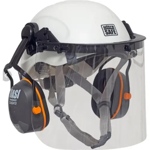Kit Ultra Safe Completo – Capacete Corazza Pro Branco + Abafador OASI + Protetor Facial SHIELD CA 45793