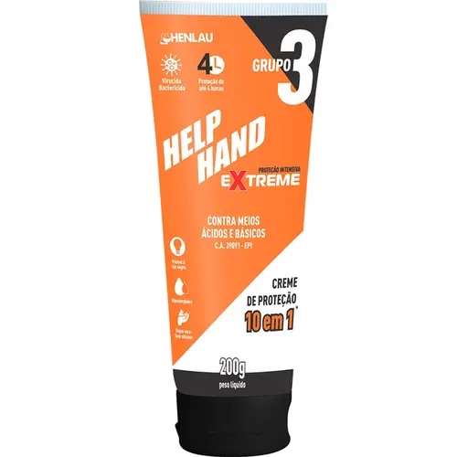 Creme Henlau Help Hand Extreme 200 g – Grupo 3, Ação Virucida, Bactericida e Proteção Química – CA 39091