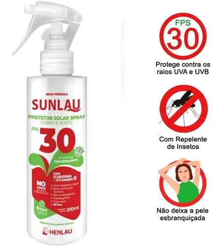 Protetor Solar Sunlau Spray FPS 30 com Icaridina – Proteção Solar + Repelente