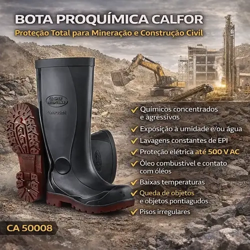 Bota de Segurança ProQuímica CA 50008 com Bico Composite e Proteção Química Avançada