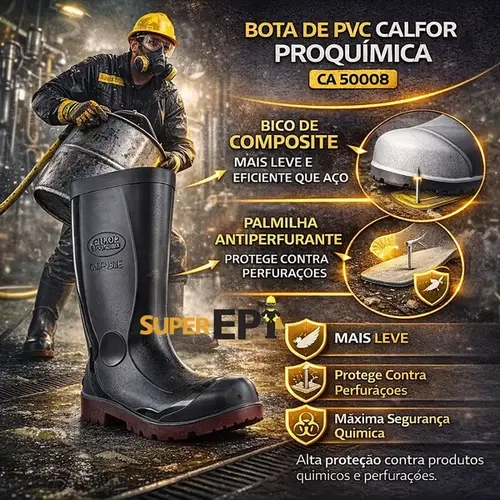 Bota de Segurança ProQuímica CA 50008 com Bico Composite e Proteção Química Avançada