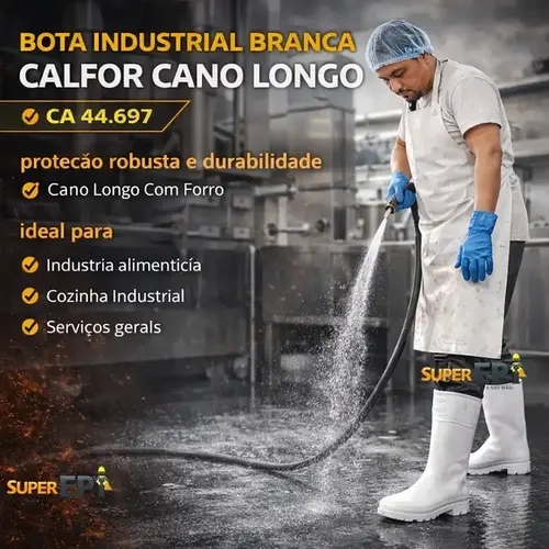 Bota de PVC Industrial Branca Calfor Cano Longo Com Forro CLBP2 505 – CA 44.697