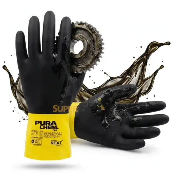 Luva de Segurança Química PuraChem Pro Next Safety Cód. 10.900 Tipo A EN 374 Nitrilica Total 360° CA 52.427