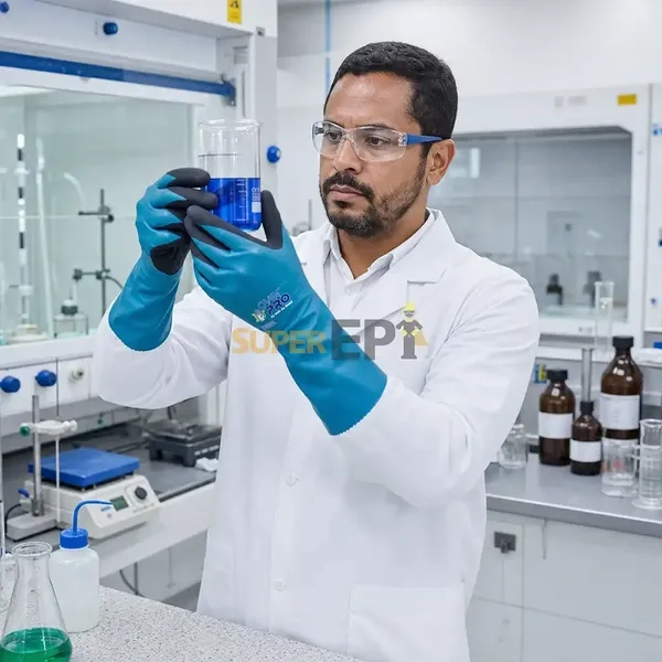 Luva Overpro Chemtech Volk do Brasil Proteção Química Mecânica Térmica Borracha Nitrílica Antiderrapante CA 47.809 EN 388 EN 407 ISO 374-1 Tipo A Cód 10.66.472.43