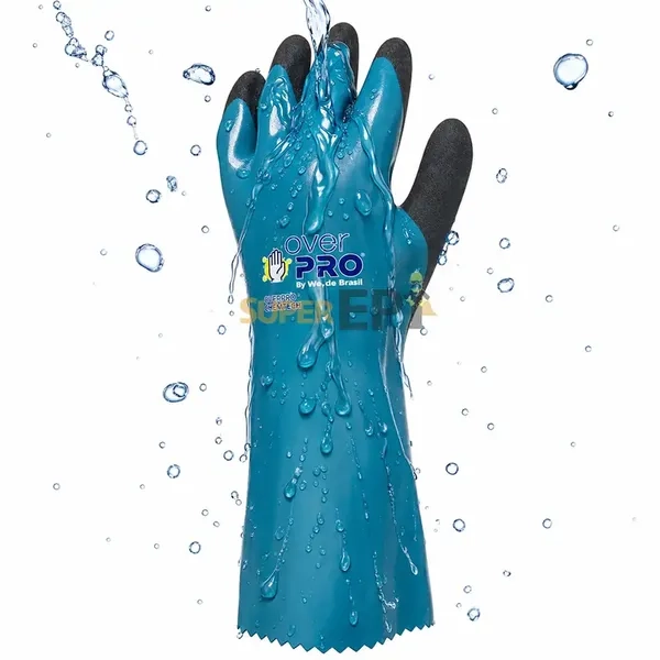 Luva Overpro Chemtech Volk do Brasil Proteção Química Mecânica Térmica Borracha Nitrílica Antiderrapante CA 47.809 EN 388 EN 407 ISO 374-1 Tipo A Cód 10.66.472.43
