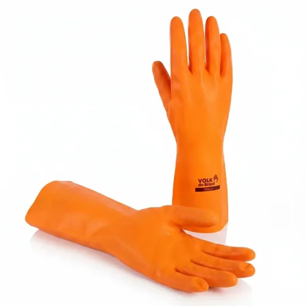 Luva Nitrílica Sem Forro Laranja Volk Química Tipo B JKOPT Grip Diamante Clorinada Biológica Hipoalergênica 10.65.010.05 CA 52.069