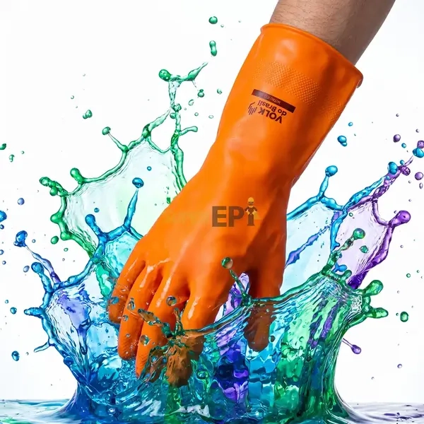 Luva Nitrílica Sem Forro Laranja Volk Química Tipo B JKOPT Grip Diamante Clorinada Biológica Hipoalergênica 10.65.010.05 CA 52.069