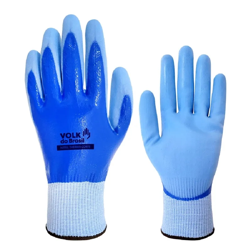 Luva Volk Nitril Therma Corte 10.18.473.14 Anticorte Nível F Frio FDA Frigorífico Azul CA 51184