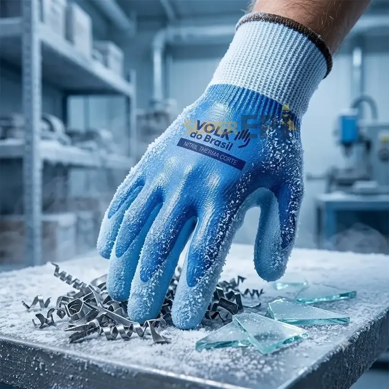 Luva Volk Nitril Therma Corte 10.18.473.14 Anticorte Nível F Frio FDA Frigorífico Azul CA 51184