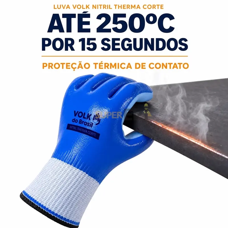 Luva Volk Nitril Therma Corte 10.18.473.14 Anticorte Nível F Frio FDA Frigorífico Azul CA 51184