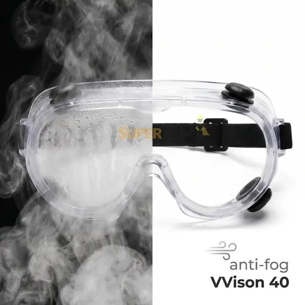 Óculos Ampla Visão VVision 40 Valvulado Volk Antiembaçante Antirrisco Alto Impacto UV 99,9% Respingos D3 Ventilação Indireta 4 Válvulas ANSI Z87.1 Cód. 24.25.392.11 CA 52257