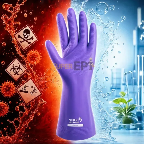 Luva Nitrílica Sem Forro Lilás Volk - Química Tipo B JKOPT Biológica - Grip Diamante - Clorinada - 10.65.010.21 - CA 52069