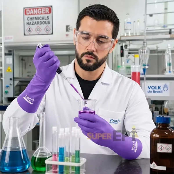 Luva Nitrílica Sem Forro Lilás Volk - Química Tipo B JKOPT Biológica - Grip Diamante - Clorinada - 10.65.010.21 - CA 52069