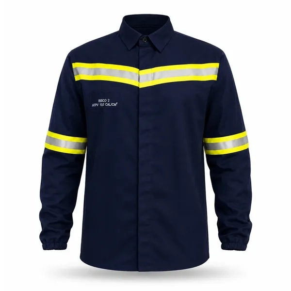 Camisa Antichama Guardian Arco Fire WE Risco 2 Azul Marinho ATPV 11 cal/cm² Refletiva Punho Elástico