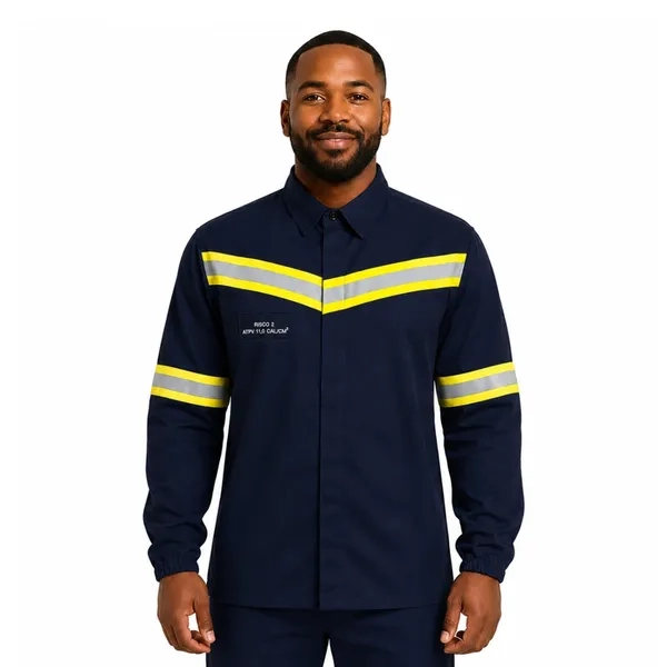 Camisa Antichama Guardian Arco Fire WE Risco 2 Azul Marinho ATPV 11 cal/cm² Refletiva Punho Elástico