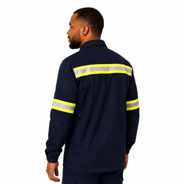Camisa Antichama Guardian Arco Fire WE Risco 2 Azul Marinho ATPV 11 cal/cm² Refletiva Punho Elástico