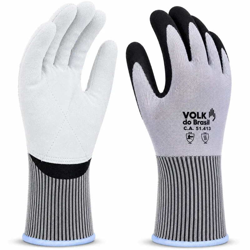 Luva Cut Couro Volk Anticorte HPPE Palma em Couro EN 388 4X44E 10.13.070.66 CA 51.413