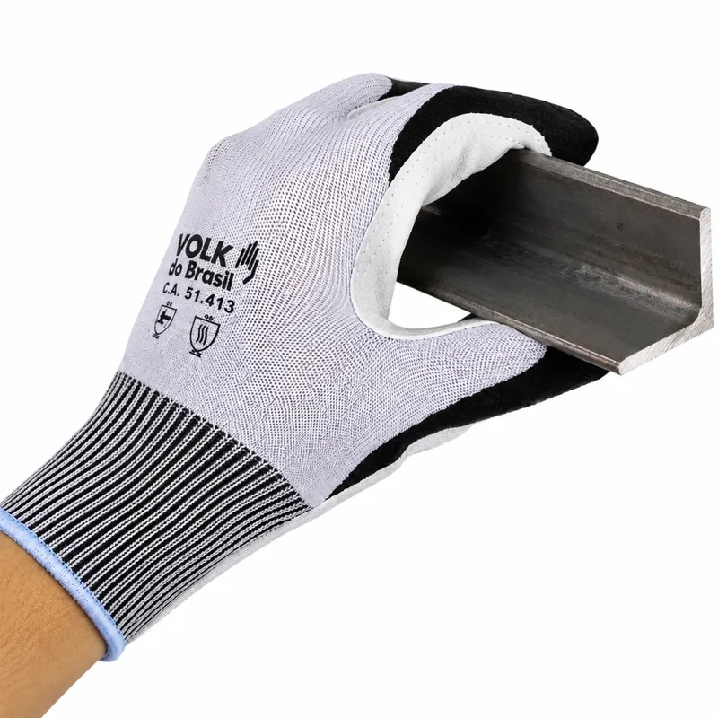Luva Cut Couro Volk Anticorte HPPE Palma em Couro EN 388 4X44E 10.13.070.66 CA 51.413