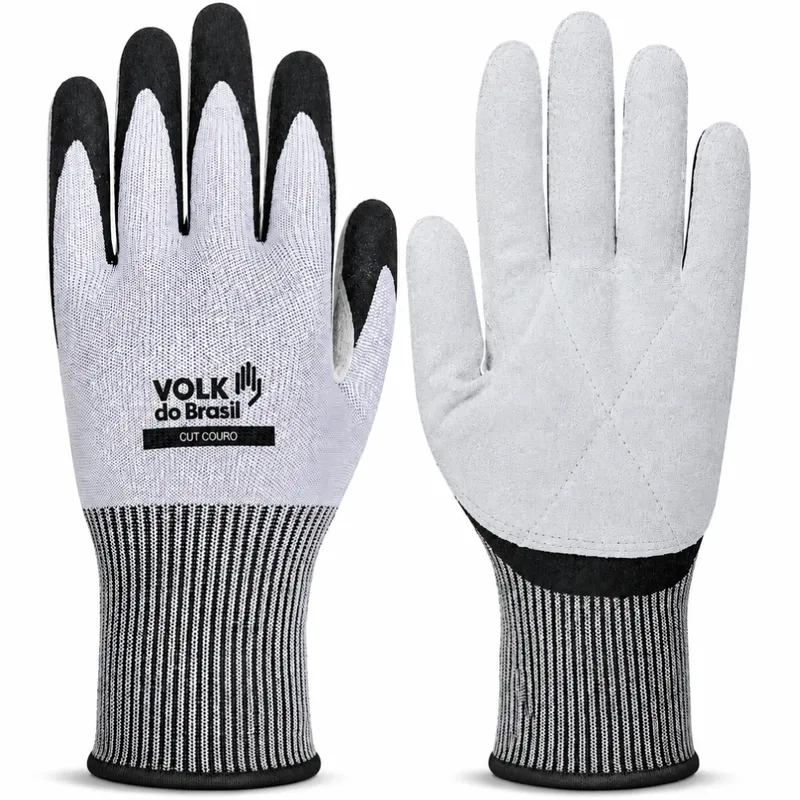 Luva Cut Couro Volk Anticorte HPPE Palma em Couro EN 388 4X44E 10.13.070.66 CA 51.413