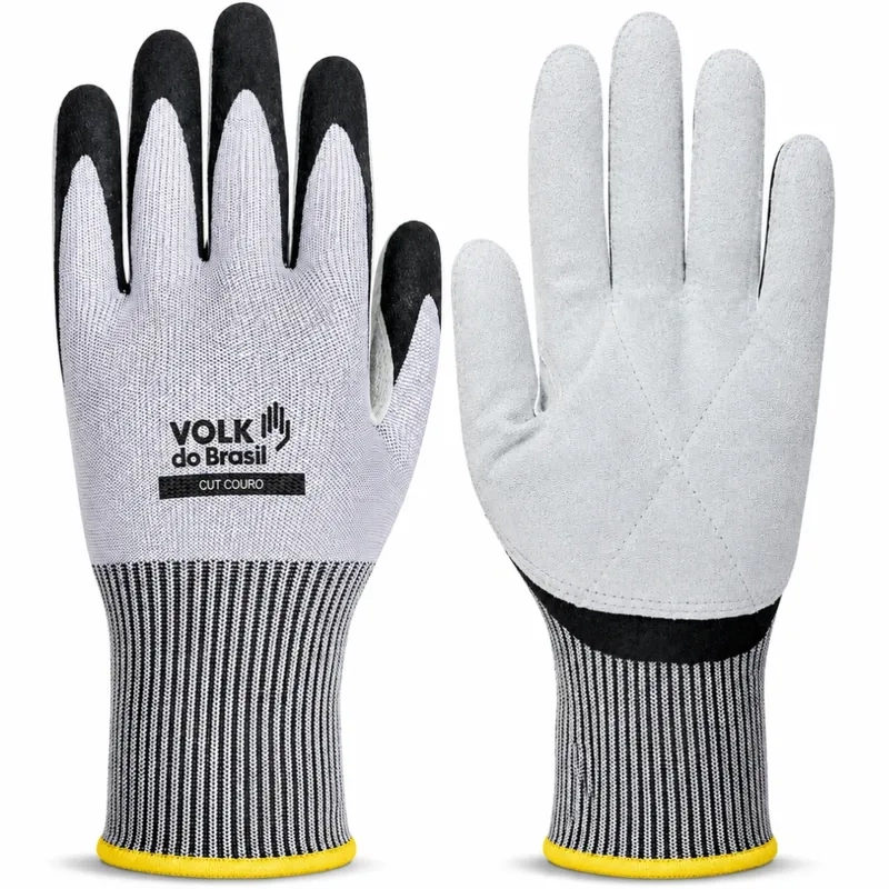 Luva Cut Couro Volk Anticorte HPPE Palma em Couro EN 388 4X44E 10.13.070.66 CA 51.413