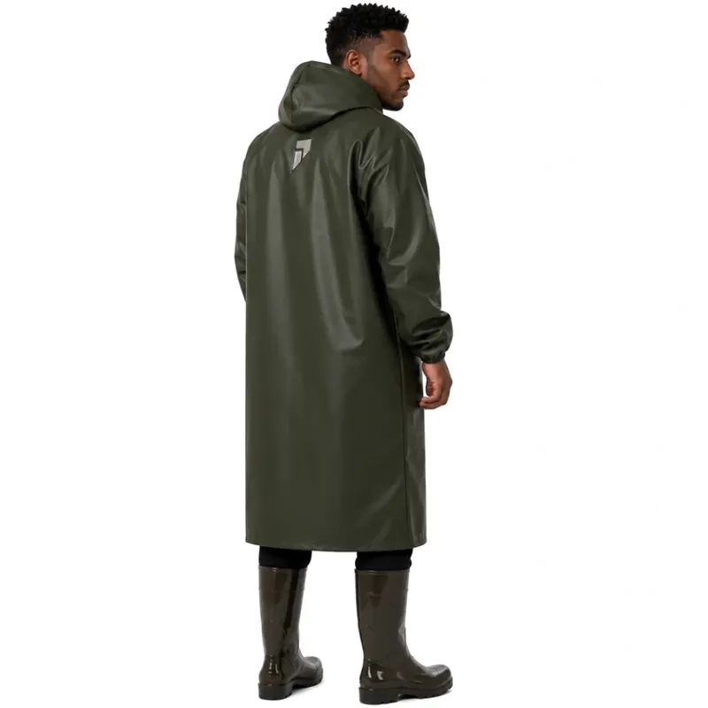 Capa de Chuva Longa Pioneira 3602 PVC Botão Verde Militar com Capuz CA 53204