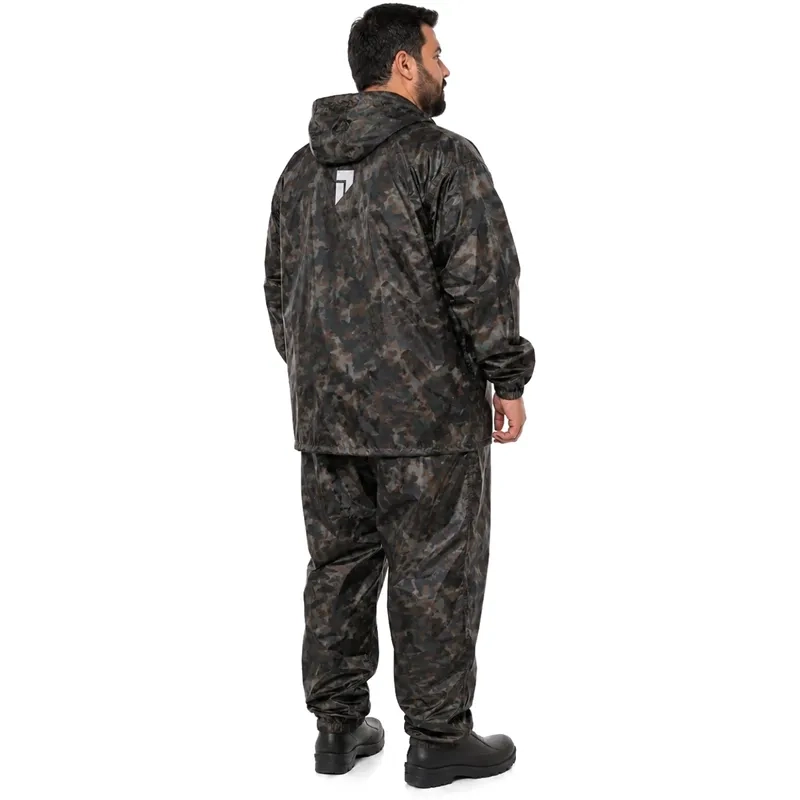 Conjunto de Chuva Nylon Pioneira 3200 Pescador Jaqueta e Calça Camuflado CA 42102 e 42104