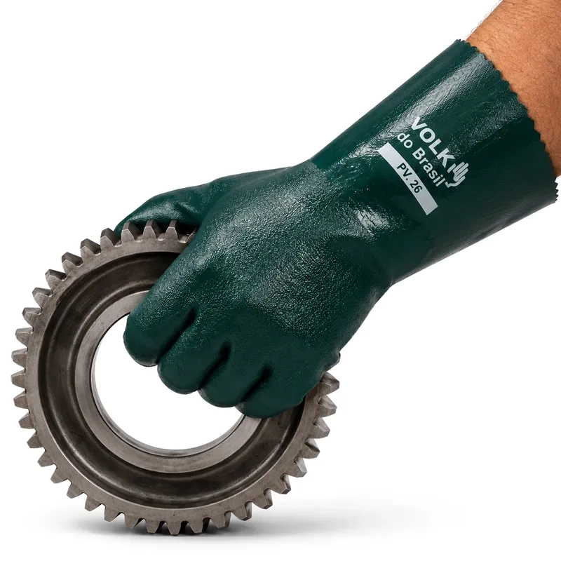 Luva de PVC Volk 26cm Verde Forrada Antiderrapante Proteção Química e Mecânica 10.25.103.03 CA 37127