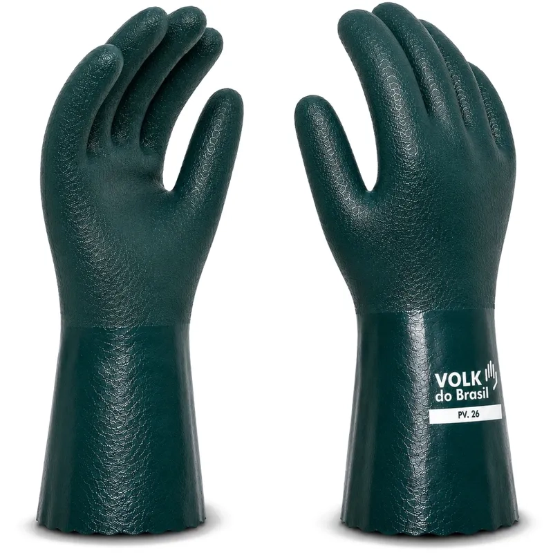 Luva de PVC Volk 26cm Verde Forrada Antiderrapante Proteção Química e Mecânica 10.25.103.03 CA 37127