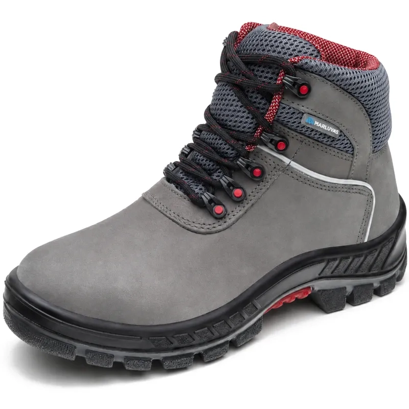Bota Marluvas Premier 75BPR29 MSC BP Couro Nubuck Cinza e Vermelho Bico PVC CA 41370