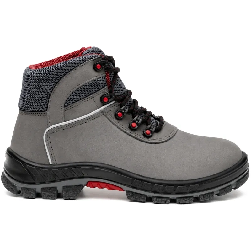 Bota Marluvas Premier 75BPR29 MSC BP Couro Nubuck Cinza e Vermelho Bico PVC CA 41370