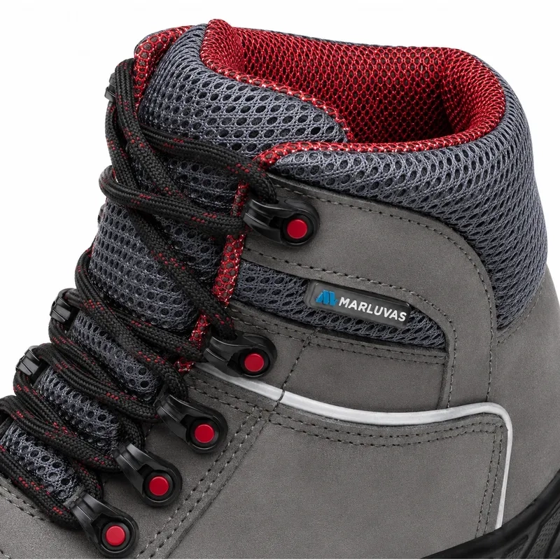Bota Marluvas Premier 75BPR29 MSC BP Couro Nubuck Cinza e Vermelho Bico PVC CA 41370