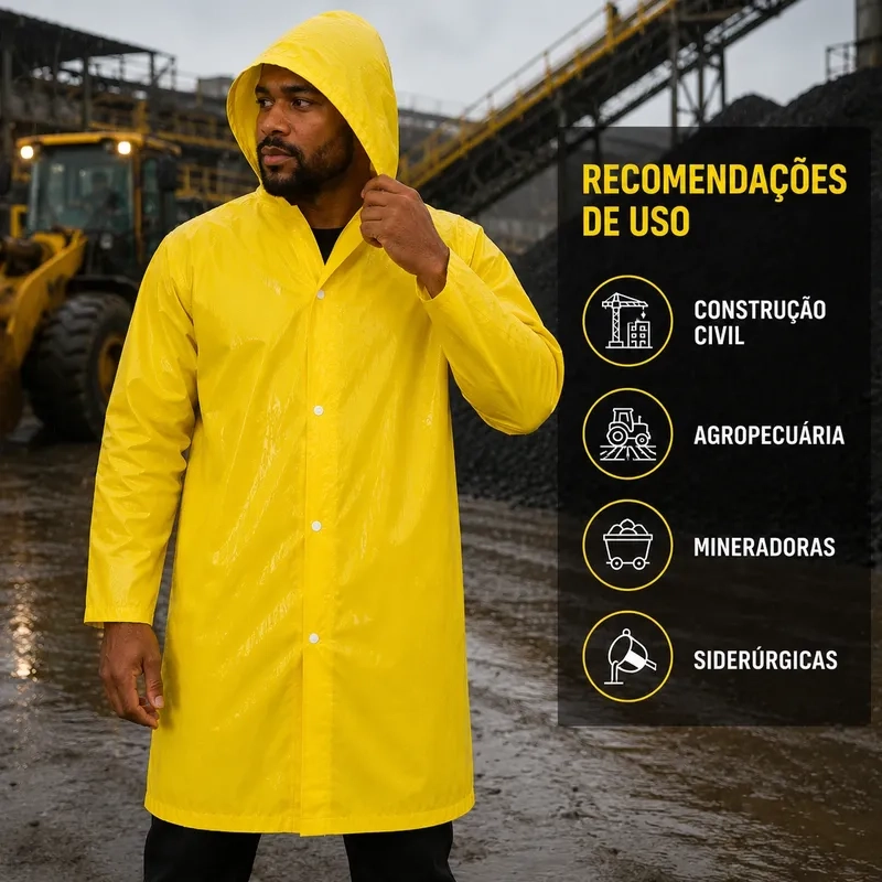 Capa de Chuva Plus Brascamp Reforçada PVC Forrado Espessura 0,28 mm Amarelo CA 28.449