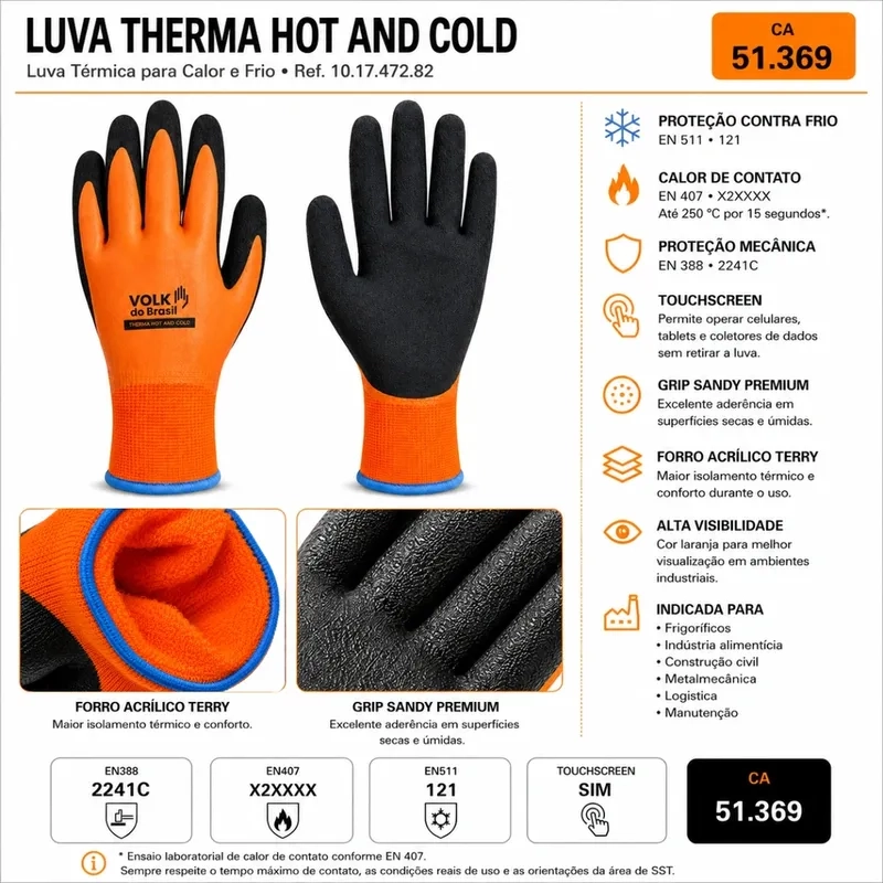 Luva Térmica Therma Hot and Cold Volk 10.17.472.82 Laranja e Preta CA 51369