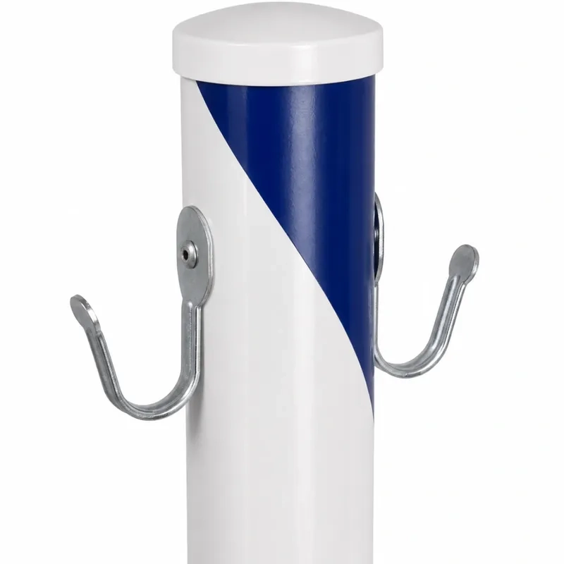 Pedestal de Sinalização 90cm Zebrado Branco e Azul com Base em Concreto e Gancho Metálico
