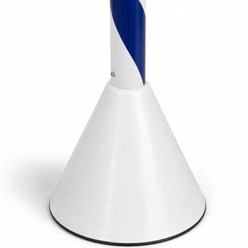 Pedestal de Sinalização 90cm Zebrado Branco e Azul com Base em Concreto e Gancho Metálico