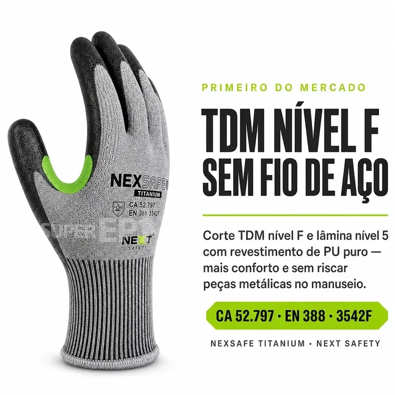 Luva de Proteção ao Corte Next Safety Nexsafe Titanium PU Corte Nível 5 TDM F Nível Máximo CA 52797