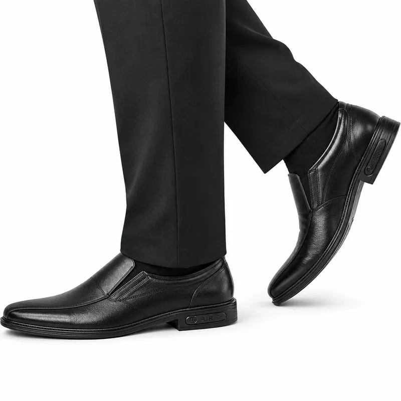 Sapato Social Masculino Couro Preto sem Cadarço para Segurança e Portaria