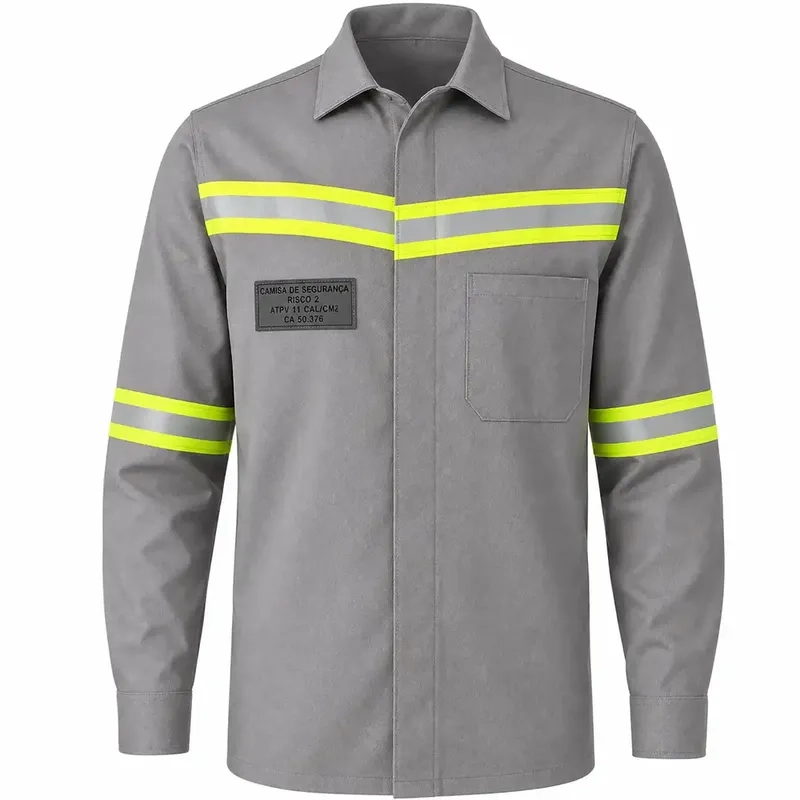 Conjunto FR Camisa e Calça Risco 2 ATPV 11 cal/cm² Arco Elétrico Cinza Mundo Linha Viva CA 50376 e 50377