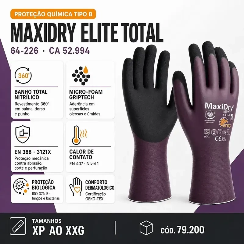 Luva MaxiDry Elite Total 79.200 ATG Química Tipo B CA 52994