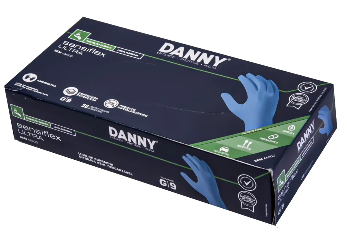 Luva Nitrílica Sensiflex Ultra 29cm Caixa 50 Unidades Mais Resistente e Cano Longo CA 42711