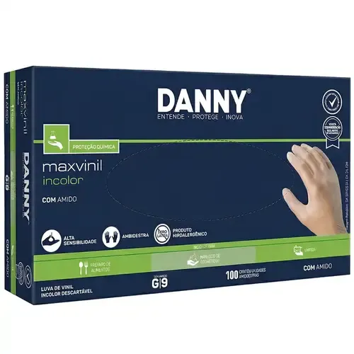 Luva de Vinil Danny  MaxiVinil DA-301CA Com Amido Transparente 100 Unidades  CA 21120