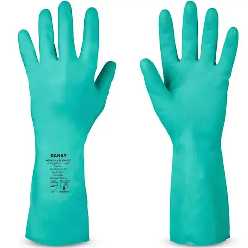 Luva Nitrílica Danny Nitrasolv Sem Forro Verde 33cm CA 25.313 - Química e Alimentos