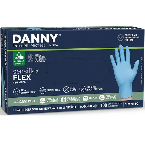 Luva Nitrílica Sensiflex Flex Danny CX/100 DA-90200-A CA 42979